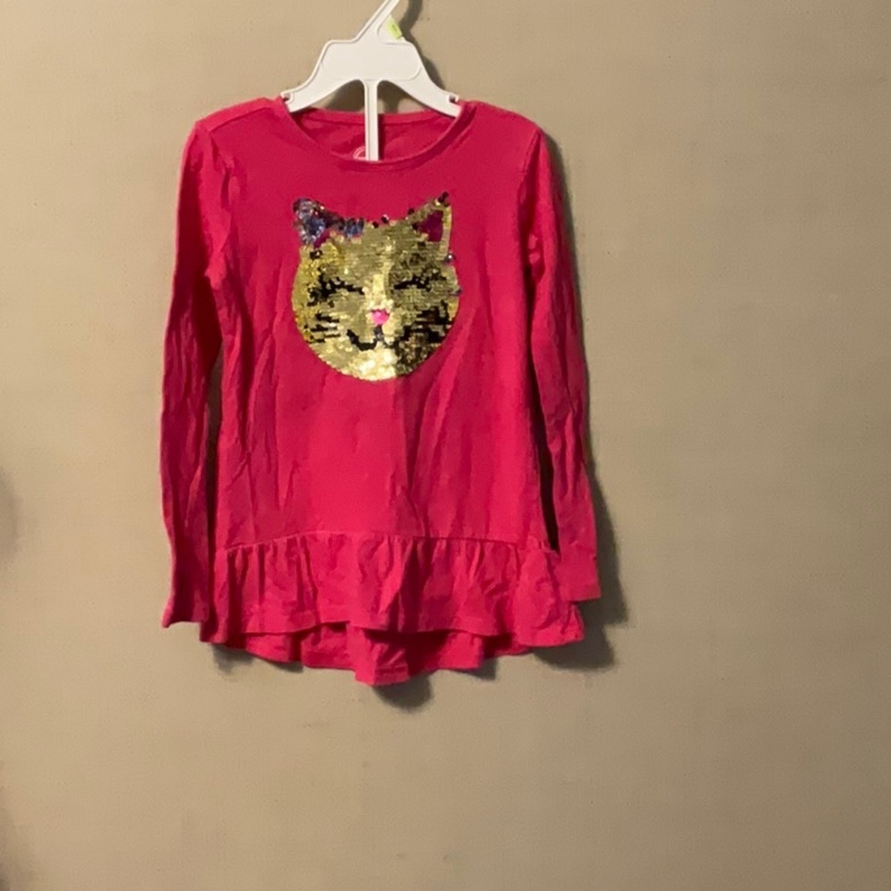 Wonder Nation Pink Long Sleeve Cat Sequin Top